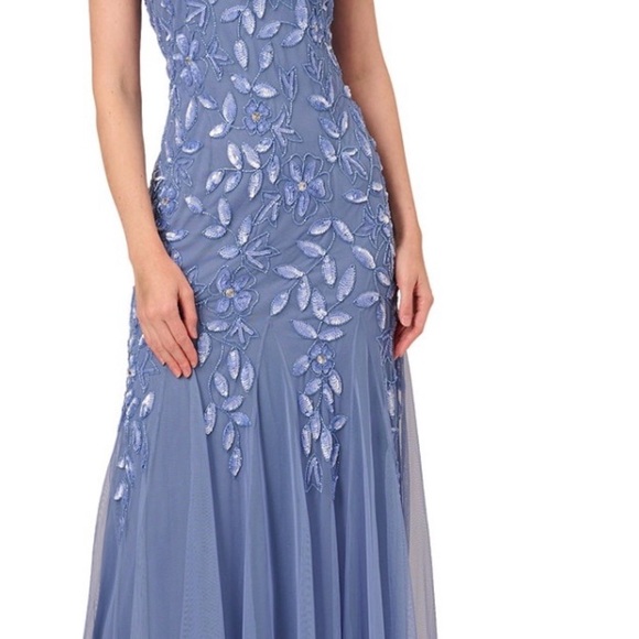 Adrianna Papell Blue Embellished Halter Maxi Gown, like new, wore it for 4 hours - Picture 2 of 6